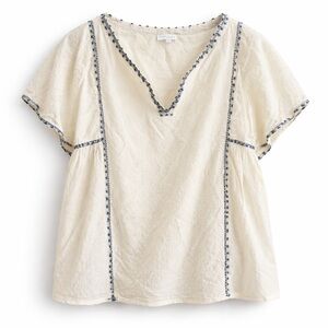 Starmela Anthropologie Ivory Swiss Dot Embroidered Boho Blouse Size S